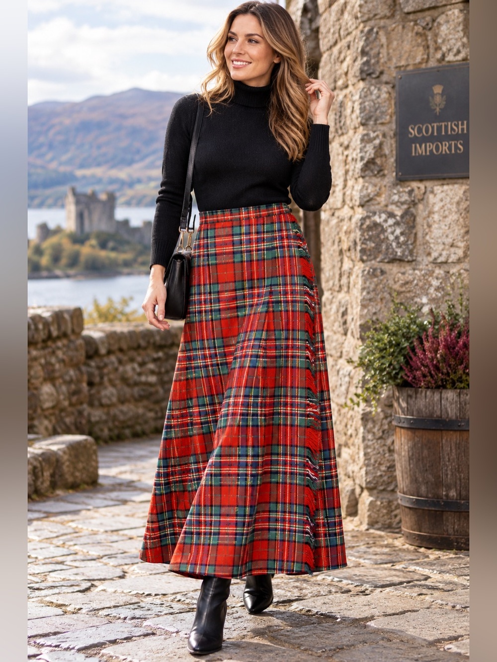 Vintage lined Glengary Scottish Imports tartan maxi wrap skirt